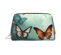 Make-up-Tasche aus PU-Leder, Reise-Kosmetiktasche, wasserdicht, große Kapazität, Kulturbeutel mit Reißverschluss, niedlich, tragbar, Schmetterlinge, Kulturbeutel, Make-up-Tasche für Damen, gold, Eine