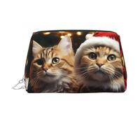 Make-up-Tasche aus PU-Leder, Reise-Kosmetiktasche, wasserdicht, große Kapazität, Kulturbeutel mit Reißverschluss, niedlich, tragbar, für Weihnachten, Katze, Kulturbeutel für Damen, silber, Eine Größe