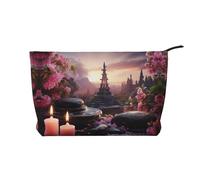 Make-up-Tasche aus schwarzem Steinturm, rosa Blumen, Kord, Reise-Organizer, Kosmetiktasche, groß, weit geöffnete Tasche, Schwarz , Einheitsgröße