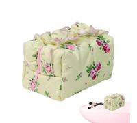 Make-up-Tasche Coquette - Blumentasche mit Rüschen | Tragbarer Kosmetik-Organizer mit Reißverschluss | Ästhetische Aufbewahrungstasche für Mädchen und Frauen, ideal für Makeup, gelb, Se référer au