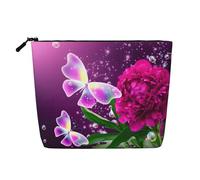 Make-up-Tasche für Damen, schöne lila Schmetterlings-Blumendruck, tragbare Kosmetiktasche, Kulturbeutel, geräumiger Reise-Make-up-Organizer, Schwarz , Einheitsgröße