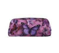 Make-up-Tasche für Damen und Herren, Motiv: Schmetterlinge auf violettem Hintergrund, kleine Kosmetiktasche mit Reißverschluss, Kosmetiktasche, ästhetische Stifttasche, trendige Aufbewahrungstasche