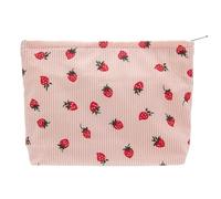 Make-up-Tasche, große Baumwolltasche mit Reißverschluss, für Geldbörse, Reisen, Leinen, Make-up-Organizer für Damen, Kosmetik, Erdbeerrosa