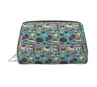 Make-up-Tasche mit Aufdruck "Afternoon Tea Cake Print", Kosmetiktasche, Reise-Kulturbeutel für Damen, große Kapazität, Leder, Make-up-Tasche, Organizer, niedliche Make-up-Tasche