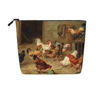 Make-up-Tasche mit Bauernhof-Hühner-Aufdruck, Reise-Kulturbeutel, Reise-Make-up-Tasche, tragbarer Make-up-Organizer für Damen, Schwarz , Einheitsgröße