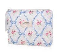 Make-up-Tasche mit Blumenmuster, große Kosmetiktasche für Damen und Mädchen, niedliche Baumwoll-Make-up-Tasche, gesteppte Make-up-Tasche, Blumenreise-Kulturbeutel, blaue blume, Niedlich