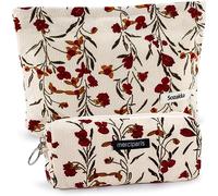 Make-up-Tasche mit Blumenmuster, Reise-Kosmetiktaschen-Set für Damen und Mädchen, groß, klein, mit Reißverschluss, Make-up-Tasche für Geldbörse, 2 Stück, HK 2 Stück, Rot