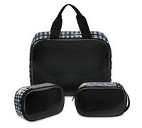 Make-up-Tasche mit Gingham-Blumenmuster, für Damen und Herren, weiß, florales Muster, durchscheinend, Kosmetiktasche, Waschbeutel, Duschtasche, 3 Stück, Reise-Kulturartikel, Kosmetik-Organizer, farbe,