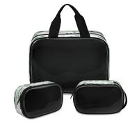 Make-up-Tasche mit grünen Blättern, für Damen und Herren, durchscheinend, Kosmetiktasche, Kulturbeutel, Duschtasche, 3 Stück, Reise-Kulturartikel, Kosmetik-Organizer, farbe, XL, Kosmetiktasche