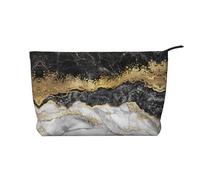 Make-up-Tasche mit Marmor-Kord, Reise-Organizer, Kosmetiktasche, groß, weit geöffnet, Schwarz / Weiß / Goldfolie, Schwarz , Einheitsgröße