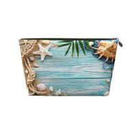 Make-up-Tasche mit Muscheln auf Sand, Kosmetiktasche, Reise-Kulturbeutel, Make-up-Tasche für Damen, Leder-Make-up-Tasche, Organizer, niedliche Make-up-Tasche, Gold, Einheitsgröße