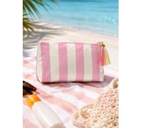Make-up-Tasche mit Quasten-Reißverschluss, transparent, PVC-beschichtet, Kosmetik-Organizer für Reisen, Strand, Pool, Weiß / Rosa, Rosa/Weiß, modisch