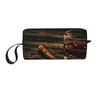 Make-up-Tasche mit Zigarren- und Whiskey-Aufdruck, langlebige Kosmetiktasche, Make-up-Reisetasche, unverzichtbares Geschenk für Damen und Herren, weiß, Einheitsgröße