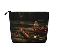 Make-up-Tasche mit Zigarren- und Whiskey-Aufdruck, Reise-Kulturbeutel, Reise-Make-up-Tasche, tragbarer Make-up-Organizer für Damen, Schwarz , Einheitsgröße