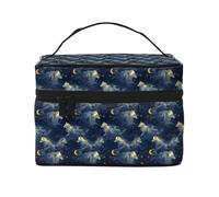 Make-up-Tasche, Motiv: Mondschein, Nachthimmel, Wolf, niedliche Kosmetiktasche für Damen, große Reise-Make-up-Organizer-Tasche