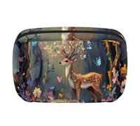 Make-up-Tasche, Reise-Kosmetiktasche für Damen, große Kapazität, Make-up-Organizer, breite Öffnung, Geldbörse, Toilettenartikel, Zubehör, Pinsel, Hirsch-Blumenmuster, Mehrfarbig 6, Eine Größe