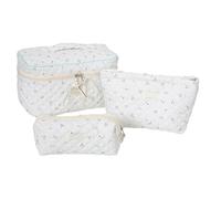 Make-up-Tasche, Reise-Kosmetiktasche, großes Fassungsvermögen, Kulturbeutel, Blumendruck, Kulturbeutel, Stifttasche für Damen und Mädchen, 3-teilig, Kleine weiße Kirschen #a02