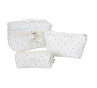 Make-up-Tasche, Reise-Kosmetiktaschen-Set, große Kapazität, Kulturbeutel, Blumendruck, Kulturbeutel, Stifttasche für Damen und Mädchen, 3-teilig, Kleine weiße Kirschen, A02