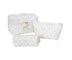 Make-up-Tasche, Reise-Kosmetiktaschen-Set, große Kapazität, Kulturbeutel, Blumendruck, Waschstift für Damen und Mädchen, 3-teilig, Kleine weiße Kirschen, A02, Mass Beauty