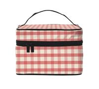 Make-up-Tasche, Retro-Stil, rosa Gingham-Druck, süße Kosmetiktasche für Damen, große Reise-Make-up-Organizer-Tasche