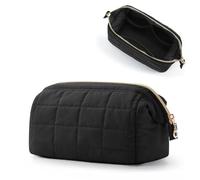 Make-Up Tasche Schwarz, Kleine Kosmetiktasche Damen aus Nylon, Doppelschicht Reise-Kulturbeutel mit Stand Up Design, Wasserdicht Pouch Organizer für Reise & täglich