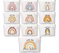 Make-up-Taschen aus Segeltuch, inspirierende Zitate, Regenbogenfarben, 10 Stück, Weiss/opulenter Garten, Fahion, Kulturtaschen