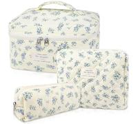 Make-up-Taschen-Set, gesteppte Make-up-Tasche, große florale Kosmetiktasche für Damen, niedliche Baumwoll-Make-up-Taschen, Blumen-Reise-Kulturbeutel, LSHK, Niedlich