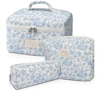 Make-up-Taschen-Set, gesteppte Make-up-Tasche, große Kosmetiktasche mit Blumenmuster für Damen, niedliche Baumwoll-Make-up-Taschen, Blumen-Reise-Kulturbeutel, BDLH, Niedlich