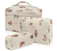 Make-up-Taschen-Set, gesteppte Make-up-Tasche, große Kosmetiktasche mit Blumenmuster für Damen, niedliche Baumwoll-Make-up-Taschen, Blumen-Reise-Kulturbeutel, Weißer Bär