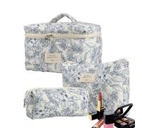 Make-up-Taschen-Set mit Blumenmuster - 3-teiliges Reise-Organizer-Sammelset, Kosmetiktasche mit niedlichen aus Baumwolle, Aufbewahrung für Toilettenartikel | Organizer mit Mehreren Fächern für