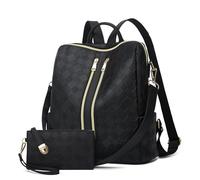 Makes Rucksack für Damen, PU-Leder, Reisetasche, Handtasche, wandelbares Design, Tasche mit Geldbörse, Schwarzes Quadrat, 12 inch, Reiserucksäcke