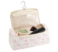 Makeup Bag, Cotton Polyester Quilted Organizer Bag | 32x16.5x16.5cm Hanging Travel Toiletry Storage Pouch with Hook for Brush Curler Cosmetics Toiletries Gym Road Trip Use for Men Women