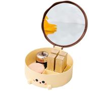 Makeup Case with Mirror, Portable Jewelry Organizer, 6.1x6.1x2.2inches Round Vanity Mirrors, Cute Cake Design, Cosmetic Storage Bag, for Brushes, Necklaces, Travel and Home Use