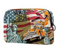 Makeup Tasche Oldtimer Die Freiheitsstatue Amerikanische Flagge Reise-Kulturbeutel Make-Up Organizer-Etui Mit Großem Fassungsvermögen