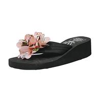 MakeYouChic Sandalen Damen Sommer, Flip Flops Damen Hausschuhe Chucks Schuhe Damen Frauen-Flip-Flop-Sommer-neues Muster-Mode-Blumen-Dekoration-bequemer Keil-Innen- und Außen-beiläufige Arthausschuhe C