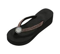 MakeYouChic Sandalen Damen Sommer, Flip Flops Damen Hausschuhe Damen Schuhe Sandalen Damenschuhe Slope Heel Thick Toe Clip Beach Herringbone Slippers Color Bright Diamond Fashion Home Thick Bo Flip Fl