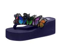 MakeYouChic Sandalen Damen Sommer, Flip Flops Damen Hausschuhe Schuhe Damen Altrosa Damen Mädchen Schmetterling Blumen Wedges Flip Flops Sandalen Hausschuhe Strandschuhe Damenschuhe Pumps Flip Flops D