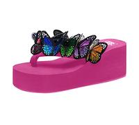 MakeYouChic Sandalen Damen Sommer, Flip Flops Damen Hausschuhe Schuhe Damen Altrosa Damen Mädchen Schmetterling Blumen Wedges Flip Flops Sandalen Hausschuhe Strandschuhe Damenschuhe Pumps Flip Flops D