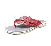 MakeYouChic Sandalen Damen Sommer, Flip Flops Damen Hausschuhe Schuhe Damen Rot Casual Flat Flower Flops Bequemer Flip Damen und Sandalen Sommer Mode Frühling Damen Pantoffel Simen Schuhe Damen Flip F