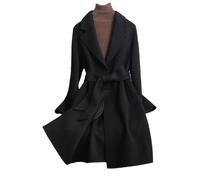 MakeYown Frauen Doppelseitiger Kaschmirmantel Frauen Mit Mittlerer Länge Schlanker Mode-Wollmantel,Schwarz,M