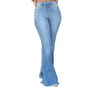 MakeYown Gestreifte Druck Ausgestellte Jeans Für Frauen Hochhaus -Jeanshosen Hosen,Stripe,XL
