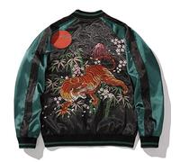 MakeYown Tiger Bestickte Jacke Herren Baseball Streetstyle,Grün,3XL