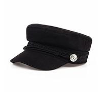 MAKFORT Military Cap Army Cap Damen Wollmischung Flache Kappe UV Sonnenhut Mit Knöpfe, Seil, Spitze Dekoration(Schwarz,grau)