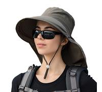 MAKFORT Sonnenhut Damen Outdoor Sommer Breiter Krempe UV Schutz Hut wasserabweisend mit großem Nackenschutz Pferdeschwanz Strandhut