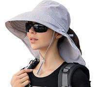 MAKFORT Sonnenhut Damen Outdoor Sommer Breiter Krempe UV Schutz Hut wasserabweisend mit großem Nackenschutz Pferdeschwanz Strandhut