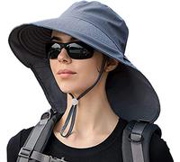 MAKFORT Sonnenhut Damen Outdoor Sommer Breiter Krempe UV Schutz Hut wasserabweisend mit großem Nackenschutz Pferdeschwanz Strandhut