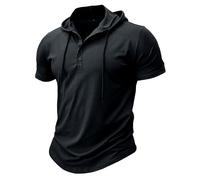 MakingDa Athletische Kurzarm Kapuze Männer Mode Training Gym Pullover Kapuze Hemd Knopf Muskel Fit Sommer Sweatshirt Leichtes Hip Hop Laufen Boxen Wandern Sport Hoodies T-Shirt Schwarz XXXL