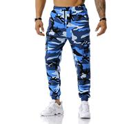 MakingDa Camouflage-Trainingshose für Herren, Camouflage-Jogginghose, Cargo-Jogginghose, mehrere Taschen, Kampf-Sweathose, blau, 44