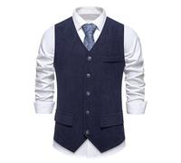 MakingDa Cord-Weste für Herren, lässig, Vintage-Stil, Nadelstreifen, Anzugweste, schmale Passform, V-Ausschnitt, Taillenmäntel, marineblau, XL