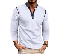 MakingDa Henley Langarmshirt Knopfleiste Langarm Shirt Regular Slim Fit Muscle Bequem Oberteil Männer Pullover Sport Arbeit Tshirts Outdoor Fitness Longshirt Basic Vintage Freizeithemd Weiß XL